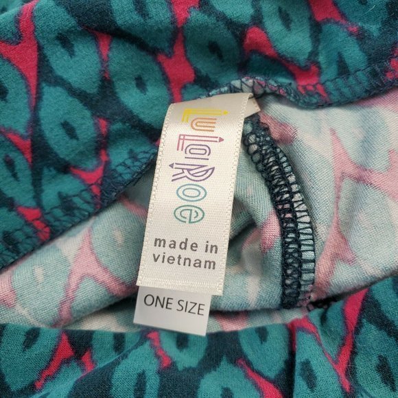 LuLaRoe Leggings Teal Green Pink‎ One Size OS - Picture 4 of 12